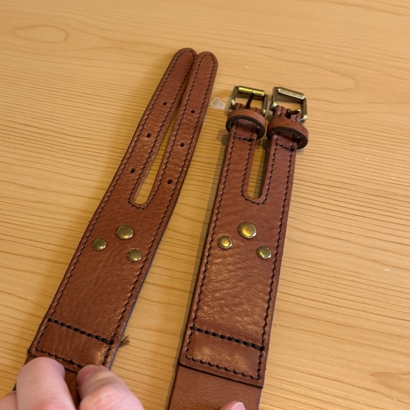 J.Crew Wide Brown Leather Double Buckle Waist Belt Boho Style Large S Small - Picture 8 of 8